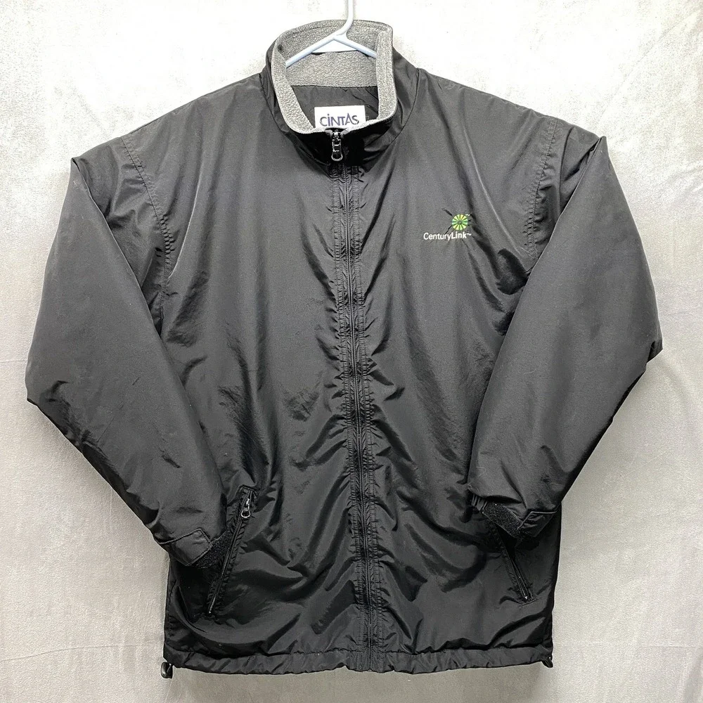 Cintas Centurylink Jacket‎ Black Fleece Lined 31 x 22 Logo Coat Zipper Pockets